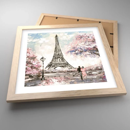 Plagát v ráme zo svetlého duba - Aprílová prechádzka Parížom - 30x30 cm
