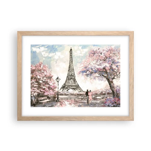 Plagát v ráme zo svetlého duba - Aprílová prechádzka Parížom - 40x30 cm