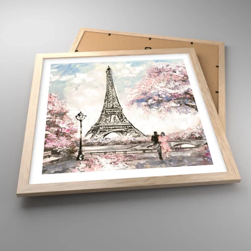 Plagát v ráme zo svetlého duba - Aprílová prechádzka Parížom - 40x40 cm