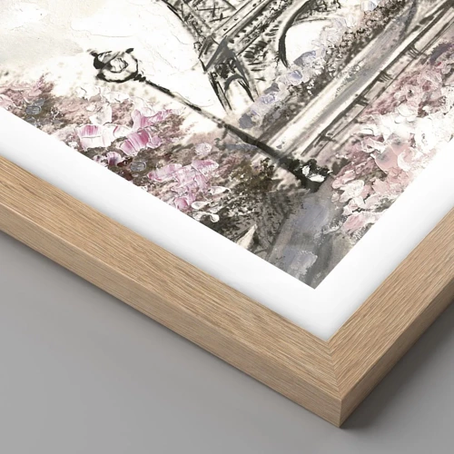 Plagát v ráme zo svetlého duba - Aprílová prechádzka Parížom - 50x40 cm