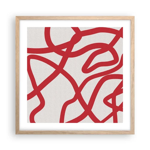 Plagát v ráme zo svetlého duba - Červené na bielom - 50x50 cm