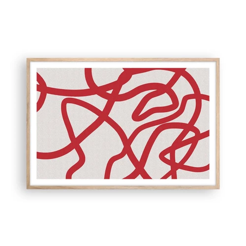 Plagát v ráme zo svetlého duba - Červené na bielom - 91x61 cm
