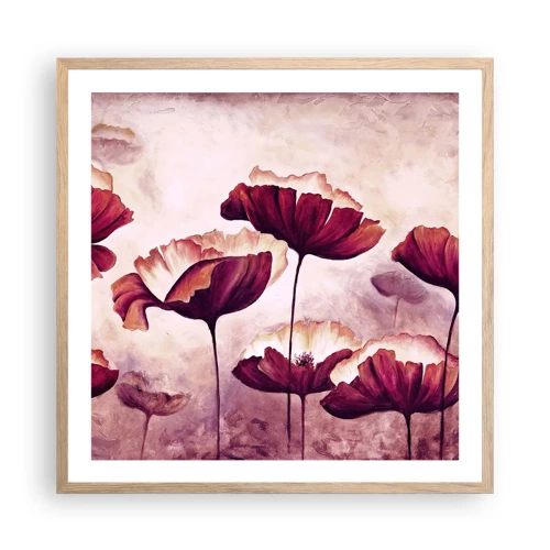 Plagát v ráme zo svetlého duba - Červený a biely plátok - 60x60 cm