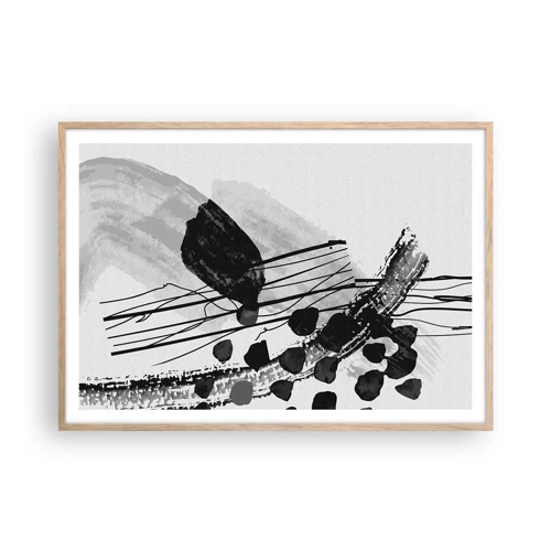 Plagát v ráme zo svetlého duba - Čiernobiela organická abstrakcia - 100x70 cm