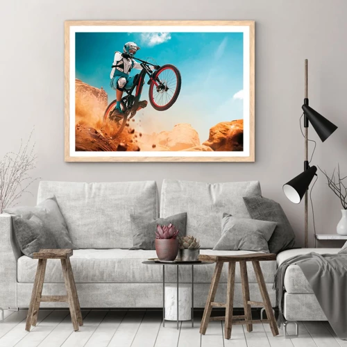 Plagát v ráme zo svetlého duba - Cyklistický démon šialenstva - 40x30 cm