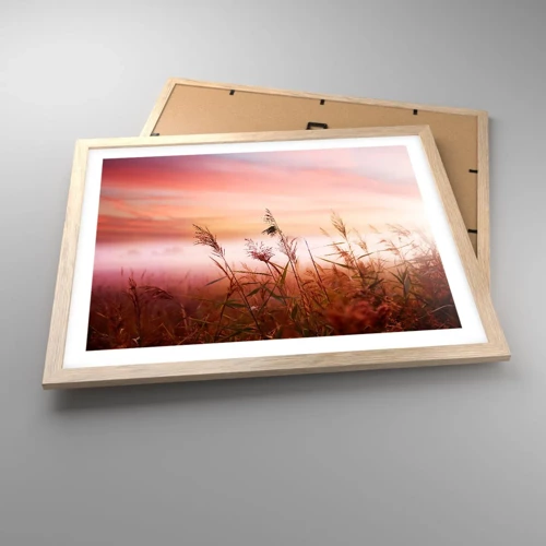 Plagát v ráme zo svetlého duba - Draci, púpavy a vietor - 50x40 cm