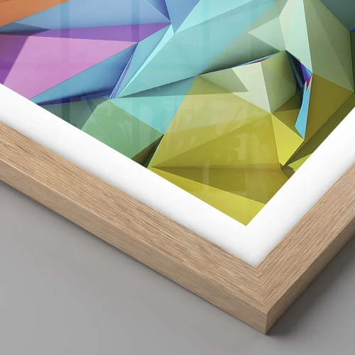 Plagát v ráme zo svetlého duba - Dúhové origami - 40x30 cm