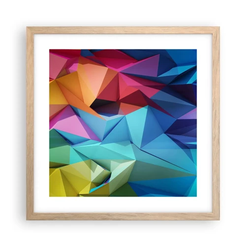 Plagát v ráme zo svetlého duba - Dúhové origami - 40x40 cm