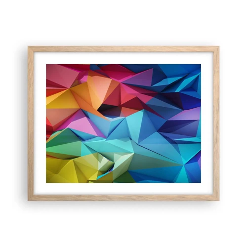 Plagát v ráme zo svetlého duba - Dúhové origami - 50x40 cm