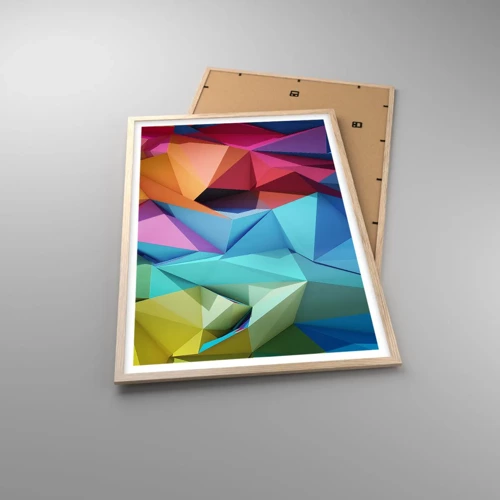 Plagát v ráme zo svetlého duba - Dúhové origami - 61x91 cm