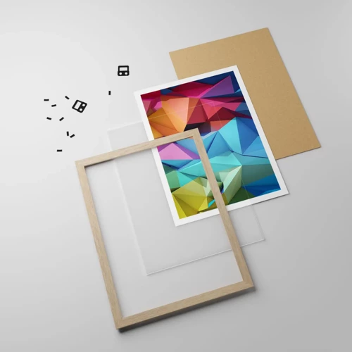 Plagát v ráme zo svetlého duba - Dúhové origami - 61x91 cm
