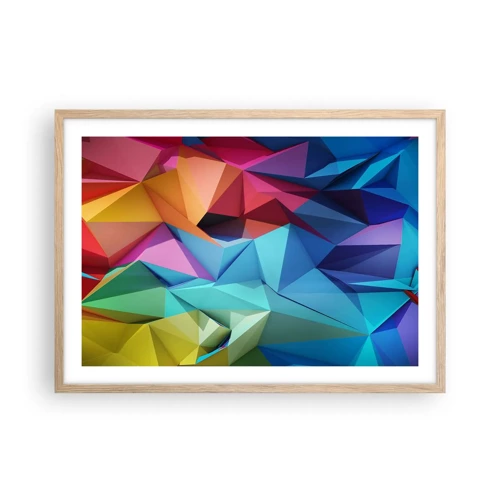 Plagát v ráme zo svetlého duba - Dúhové origami - 70x50 cm