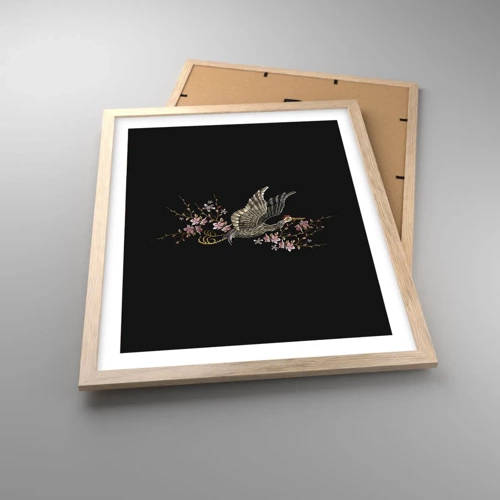 Plagát v ráme zo svetlého duba - Exotický vyšívaný vták - 40x50 cm