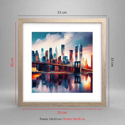 Plagát v ráme zo svetlého duba - Famózny New York - 30x30 cm