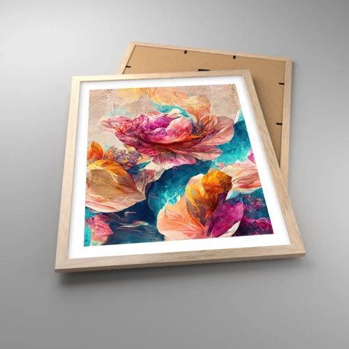 Plagát v ráme zo svetlého duba - Farebné bohatstvo kytice - 40x50 cm