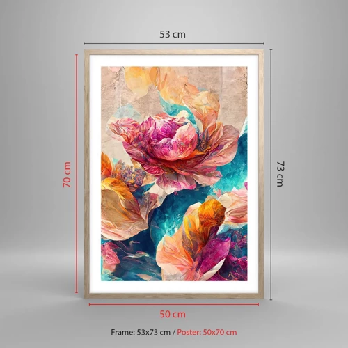 Plagát v ráme zo svetlého duba - Farebné bohatstvo kytice - 50x70 cm