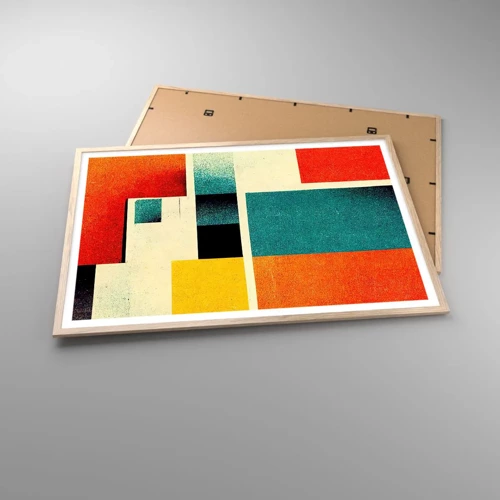 Plagát v ráme zo svetlého duba - Geometrická abstrakcia – dobrá energia - 100x70 cm