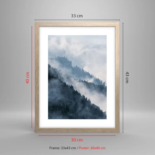 Plagát v ráme zo svetlého duba - Horská mystika - 30x40 cm