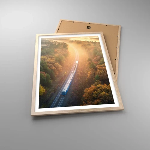 Plagát v ráme zo svetlého duba - Jesenná cesta - 50x70 cm