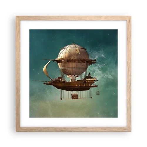 Plagát v ráme zo svetlého duba - Julius Verne pozdravuje - 40x40 cm