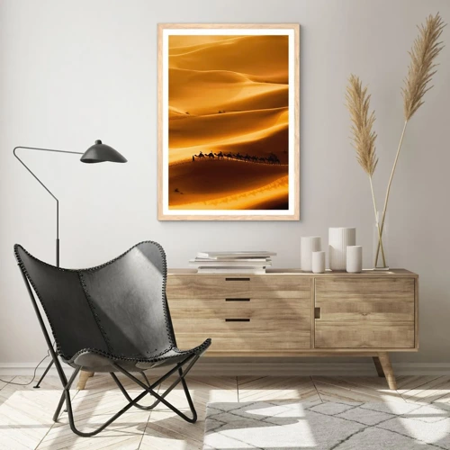 Plagát v ráme zo svetlého duba - Karavána na vlnách púšte - 50x70 cm