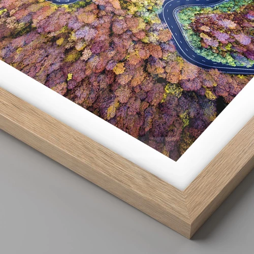 Plagát v ráme zo svetlého duba - Kľukatá cesta lesom - 100x70 cm