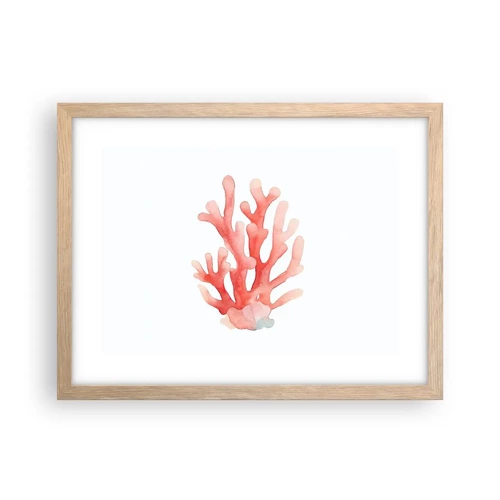 Plagát v ráme zo svetlého duba - Koralový koral - 40x30 cm