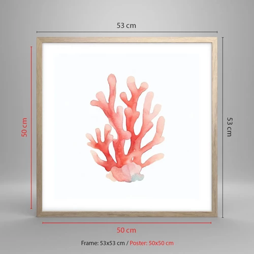 Plagát v ráme zo svetlého duba - Koralový koral - 50x50 cm