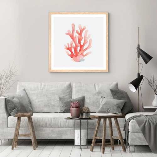 Plagát v ráme zo svetlého duba - Koralový koral - 60x60 cm