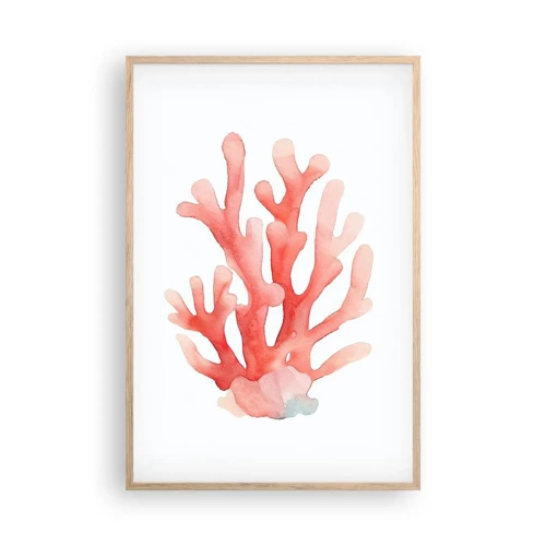 Plagát v ráme zo svetlého duba - Koralový koral - 61x91 cm