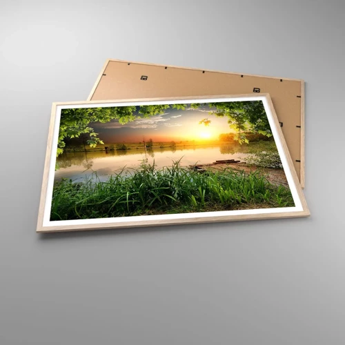 Plagát v ráme zo svetlého duba - Krajina v zelenom ráme - 100x70 cm