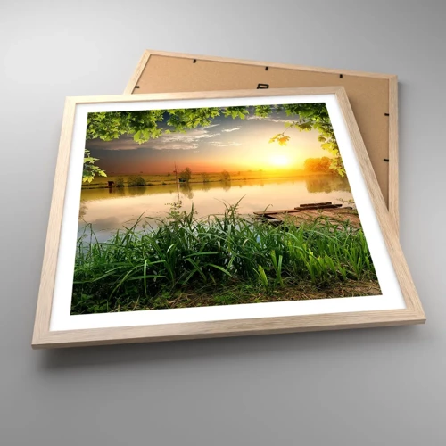 Plagát v ráme zo svetlého duba - Krajina v zelenom ráme - 50x50 cm