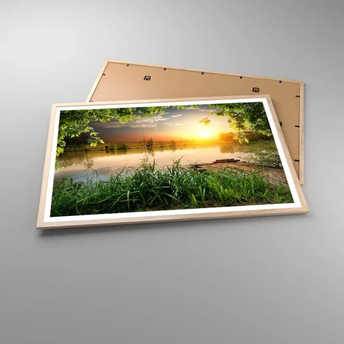 Plagát v ráme zo svetlého duba - Krajina v zelenom ráme - 91x61 cm