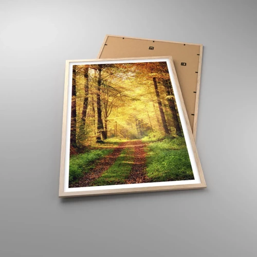 Plagát v ráme zo svetlého duba - Lesno-zlaté ticho - 61x91 cm