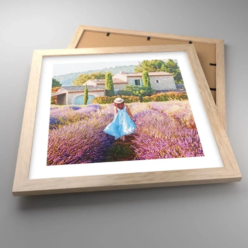 Plagát v ráme zo svetlého duba - Levanduľové dievča - 30x30 cm