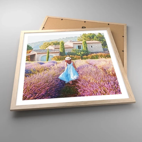 Plagát v ráme zo svetlého duba - Levanduľové dievča - 50x50 cm