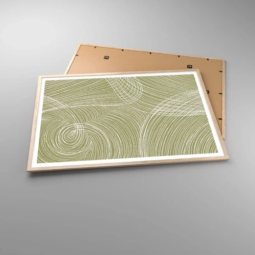 Plagát v ráme zo svetlého duba - Majstrovská abstrakcia v bielej - 100x70 cm