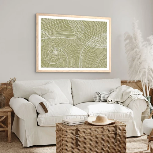 Plagát v ráme zo svetlého duba - Majstrovská abstrakcia v bielej - 50x40 cm