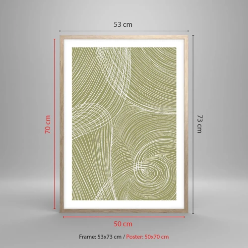 Plagát v ráme zo svetlého duba - Majstrovská abstrakcia v bielej - 50x70 cm