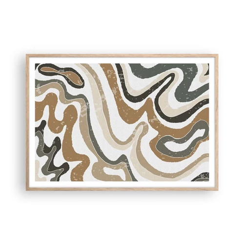 Plagát v ráme zo svetlého duba - Meandre zemitých farieb - 100x70 cm