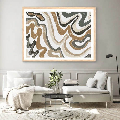 Plagát v ráme zo svetlého duba - Meandre zemitých farieb - 100x70 cm