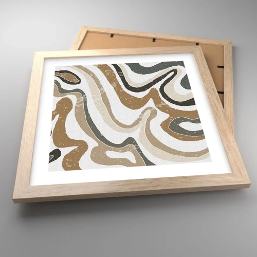 Plagát v ráme zo svetlého duba - Meandre zemitých farieb - 30x30 cm
