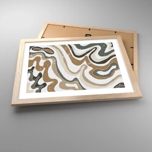 Plagát v ráme zo svetlého duba - Meandre zemitých farieb - 40x30 cm
