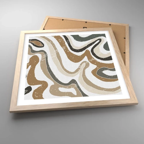 Plagát v ráme zo svetlého duba - Meandre zemitých farieb - 40x40 cm