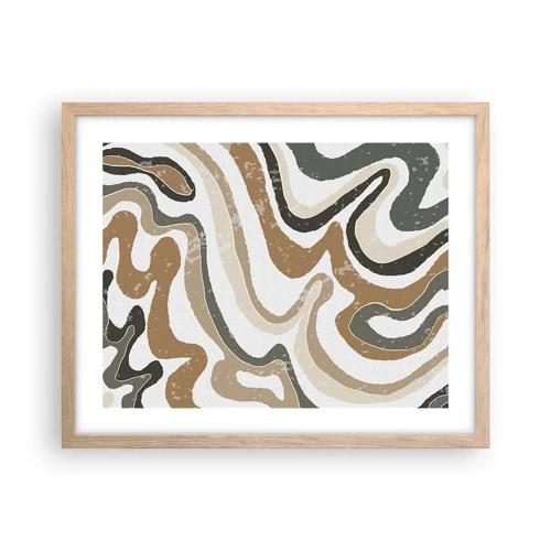 Plagát v ráme zo svetlého duba - Meandre zemitých farieb - 50x40 cm