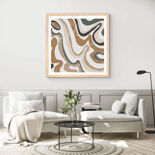 Plagát v ráme zo svetlého duba - Meandre zemitých farieb - 50x50 cm