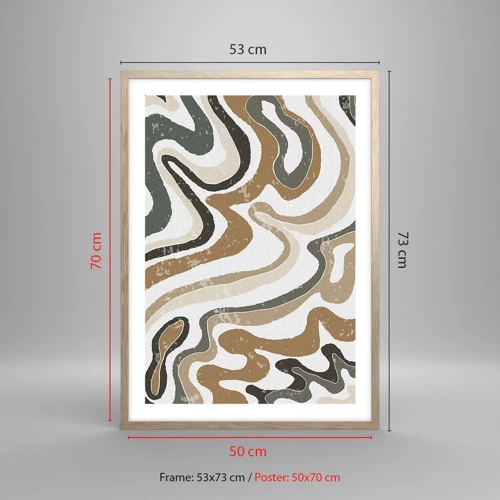 Plagát v ráme zo svetlého duba - Meandre zemitých farieb - 50x70 cm
