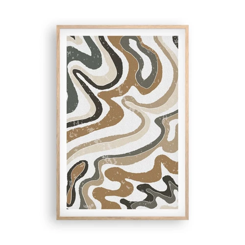 Plagát v ráme zo svetlého duba - Meandre zemitých farieb - 61x91 cm