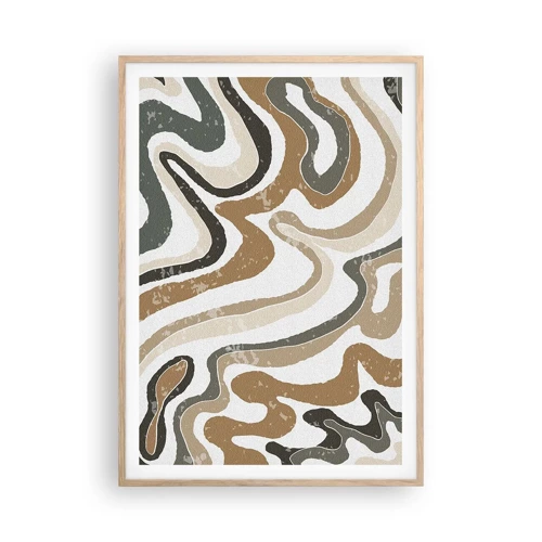 Plagát v ráme zo svetlého duba - Meandre zemitých farieb - 70x100 cm