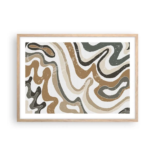 Plagát v ráme zo svetlého duba - Meandre zemitých farieb - 70x50 cm